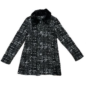2/$30 Maria Sole Wool Blend Faux Fur Collar Black and White Button Up Coat